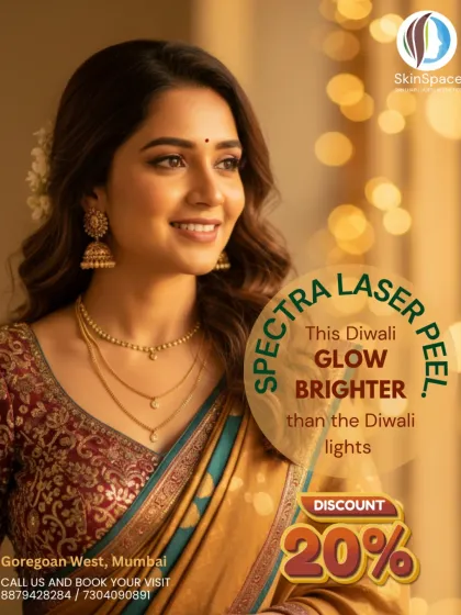 This Diwali, glow brighter with our Spectra Laser Peel. This treatment is excellent for reducing pigmentation and sun damage, evening out skin tone for a radiant glow. It's a quick, non-invasive procedure with minimal downtime.