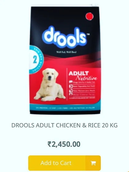 You can find a wide selection of trusted brands in my shop, including Drools. This 20kg bag of Adult Nutrition with chicken and rice is a great value option for keeping your adult dog well fed and happy.