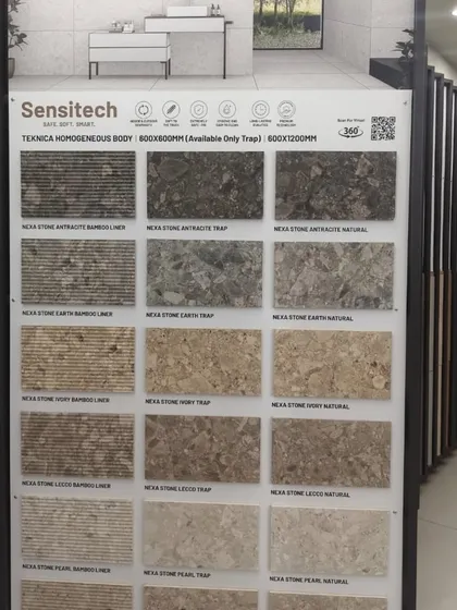 Our 'Sensitech' series, featuring a range of stone-look tiles with different textures like bamboo-liner and trap. These offer the beauty of natural stone with the durability of tile.