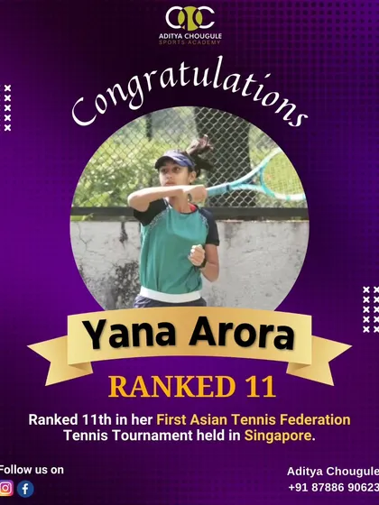 Big congrats to Yana Arora for ranking 11th in her first Asian Tennis Federation U-16 Tournament in Singapore. Her dedication is an inspiration to all.