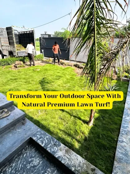 A snapshot of a natural premium lawn turf installation in progress at a modern residence. This image captures the scale of our residential projects and the immediate visual impact of laying down fresh, high quality grass.