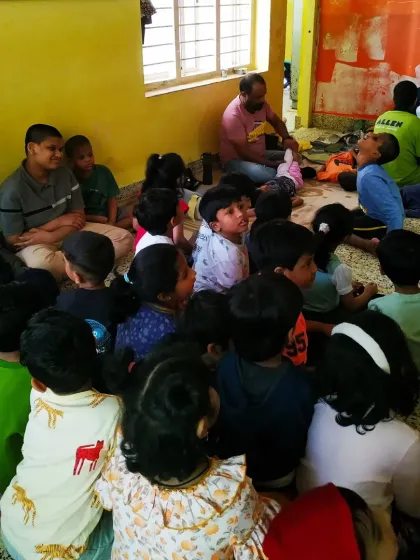 During our visit, children sat and interacted, learning that we are all part of one big family. The funds raised from Eka's UTSAV were contributed here.