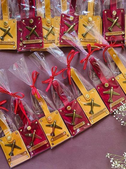 Another view of our luggage tags, beautifully packaged and ready for a special occasion.