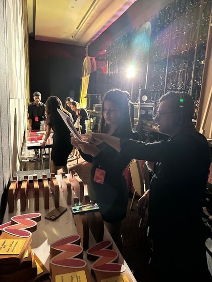 Our team managing the awards backstage at the Myntra G.O.A.T. Awards. Meticulous trophy management is crucial for a smooth awards ceremony, and we handle it with precision.