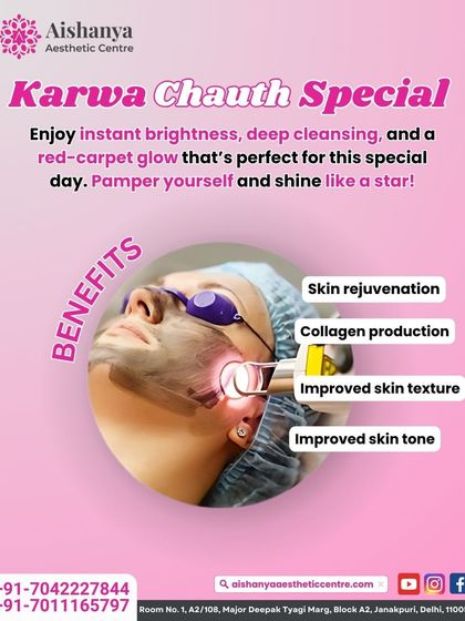 This Karwa Chauth special is perfect for getting that red-carpet glow. The Carbon Laser Peel provides instant brightness and deep cleansing, making it an ideal treatment before any special occasion.