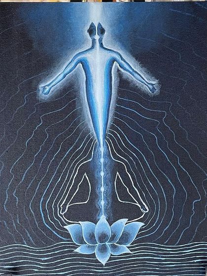 A close-up of the finished 'Elevation' painting on display.