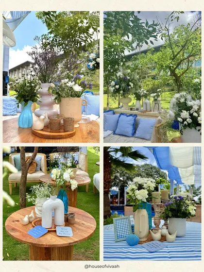 This collection of images provides a deeper look into my blue and white themed events. You will find details like custom stationery, floral-filled fountains, elegant table settings with blue pottery, and beautifully styled lounge areas, all showcasing a timeless and sophisticated design approach.