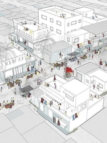 Before designing any intervention, we conduct extensive contextual studies. This drawing analyzes the organic patterns of growth in a peri-urban site in Maharashtra, teasing out existing social and spatial networks.
