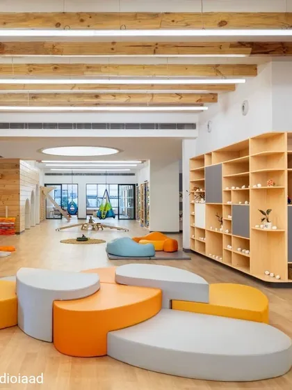 We design educational spaces that inspire movement and creativity. The Heritage International School features large open areas, modular furniture, and natural wood finishes, creating a free-flowing, unimpeded environment where children are encouraged to explore, learn, and grow.