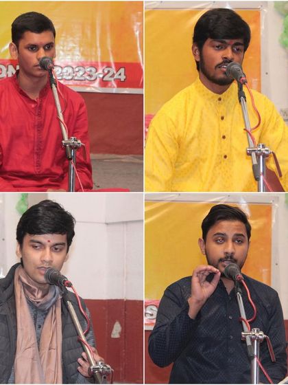 A collage of our male students who performed bhajans at the Rohini Ayyappa Temple.