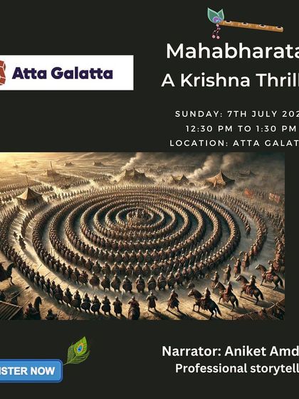 'Mahabharata: A Krishna Thriller' is a powerful storytelling performance by Aniket Amdekar. We host events that retell epic tales with a focus on strategy, drama, and verbal warfare.