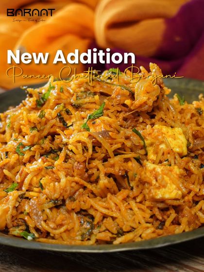 A new addition, our Paneer Chettinad Biryani is a tantalizing fusion of succulent paneer, aromatic Chettinad spices, and fragrant basmati rice.
