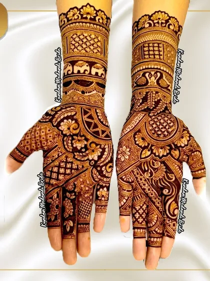 A very full and intricate bridal design, packed with traditional floral and paisley patterns for a rich and heavy look.