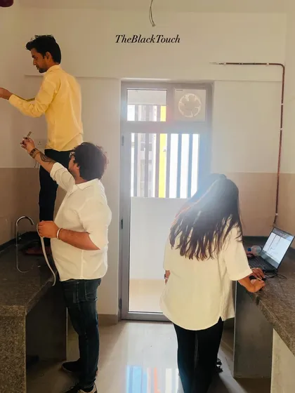 Our team on-site at a new project in Piramal Revanta, Mulund. This is where the magic begins, with detailed measurements and planning to ensure every element of the design is executed perfectly.