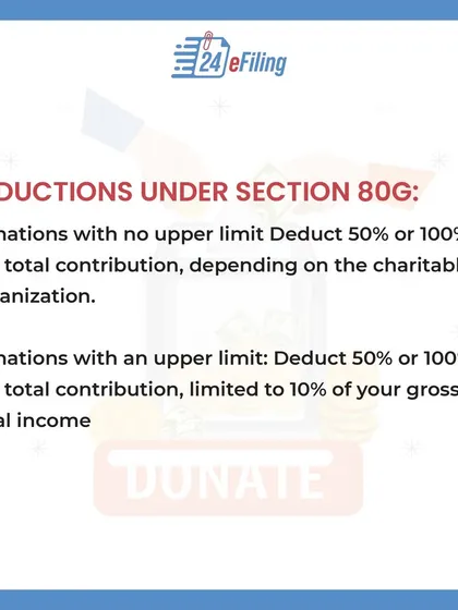 Deductions under Section 80G can be 50% or 100% of the contribution amount. Some donations have no upper limit, while others are limited to 10% of your gross total income.