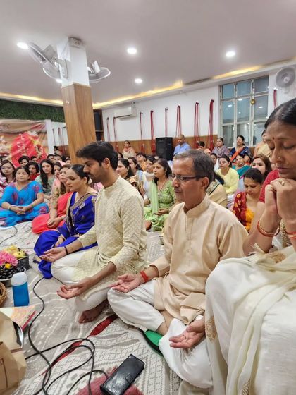 A moment of serene meditation during the Rudra Puja held at our studio. It was a soul-nourishing experience for our entire community.