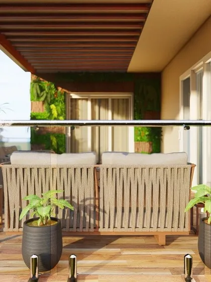 In this balcony design, I focused on creating a serene ambiance. A Buddha statue sits peacefully in the corner, and the sound from a small water feature would add a calming element to the space.