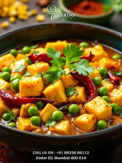 A vibrant and wholesome Matar Paneer, featuring soft paneer cubes and sweet green peas in a savory tomato-based gravy. A classic dish loved by all.