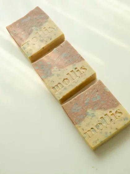 A trio of terrazzo-style soaps, full of color and character.