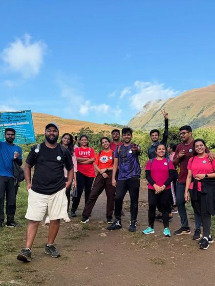 Our group at the start of the Kudremukha trail, full of energy and excitement for the hike ahead.