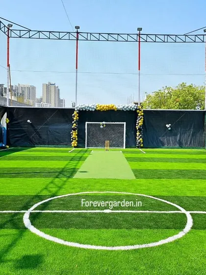We install professional-grade artificial turf for sports facilities, like this dual-purpose cricket and football ground, ensuring a durable, all-weather playing surface.