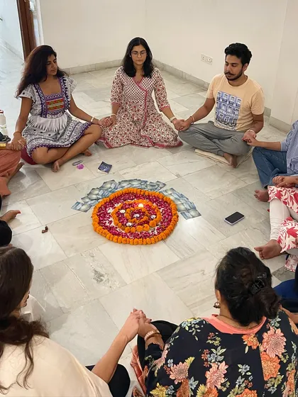 Holding hands in our full moon circle, we create a powerful connection, sharing energy and supporting one another in our journey of letting go and finding peace.