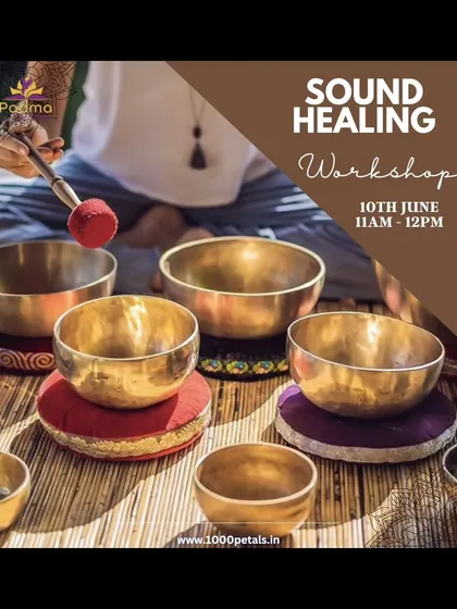 This poster is for one of my sound healing workshops. In these sessions, I explain the science and art of Nada Yoga, demonstrating how sound can redress imbalances on every level of your being and help you achieve higher states of consciousness.