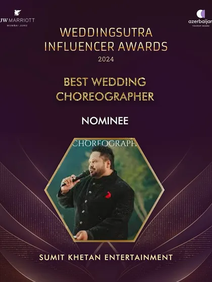 Grateful for the nomination as Best Wedding Choreographer at the 2024 WeddingSutra Influencer Awards. Thank you to everyone who has danced with me and trusted me.