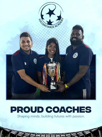 "Proud coaches." Three of our coaches holding a championship trophy, a symbol of their collective effort and passion for building winning teams.