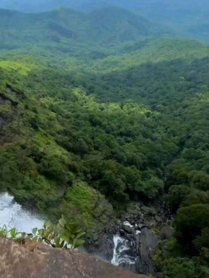 The breathtaking view from the top of Bandaje Falls, looking down into the dense forest.