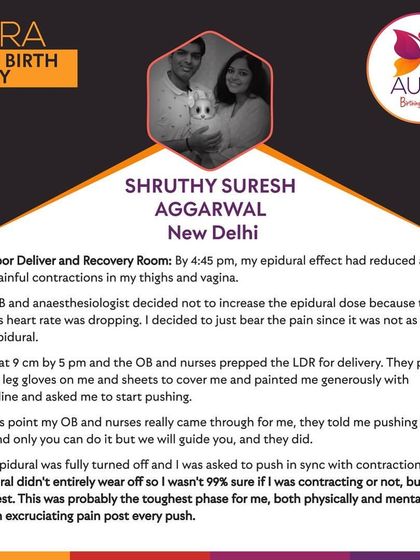Shruthy's birth story, part 2. She describes the pushing phase after her epidural wore off, a tough but powerful phase where her OB and nurses guided her through every step.