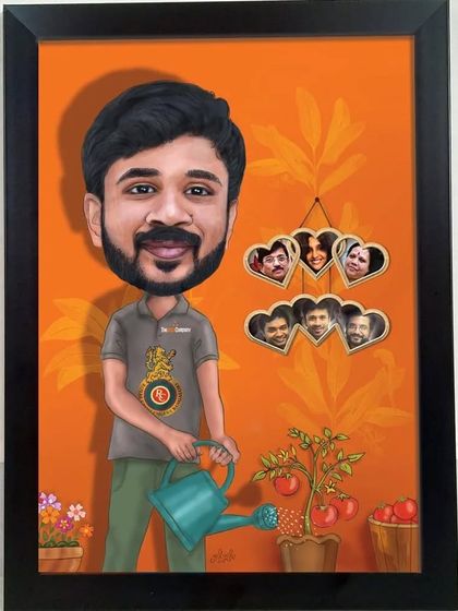 This employee gift highlights a love for gardening and family, with photos hanging from a plant.