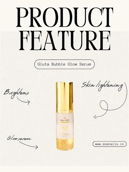 This product feature explains the benefits of my Gluta Bubble Glow Serum. It's a glow-boosting serum that brightens and helps with skin lightening for a more even complexion.