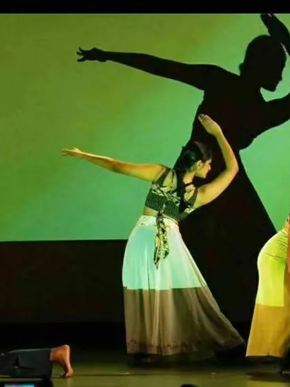 Our dance productions often explore deeper themes. This is a powerful moment from our theatrical piece 'Sakhi', which uses contemporary and classical dance to explore the journey of mental wellness.
