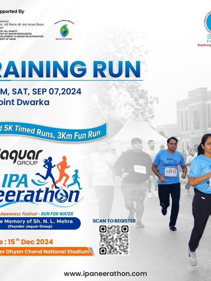 Join our training run for the IPA Neerathon. This poster gives details for a free training session in Dwarka, with timed runs for 10K and 5K, plus a 3K fun run to prepare for the main event.