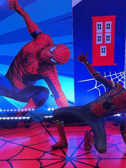 Our Spiderman performer strikes an iconic pose against a custom backdrop, ready to make a grand entrance and surprise the birthday boy or girl.