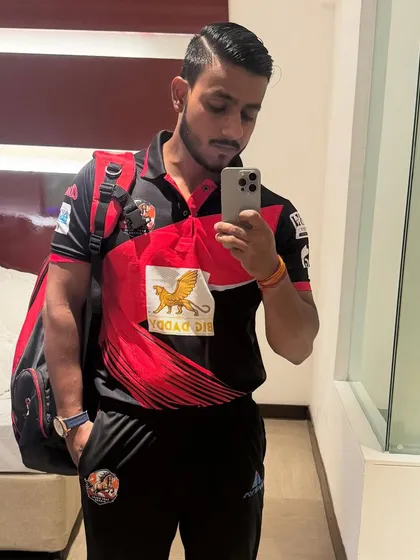 Geared up and ready to go. A selfie in the team hotel, wearing the East Delhi Riders kit with pride.