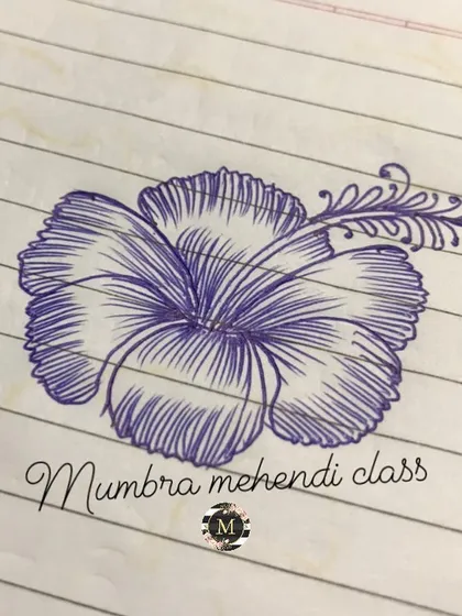 A pen sketch of a hibiscus flower. You can master the art with a pen before you even pick up a henna cone.
