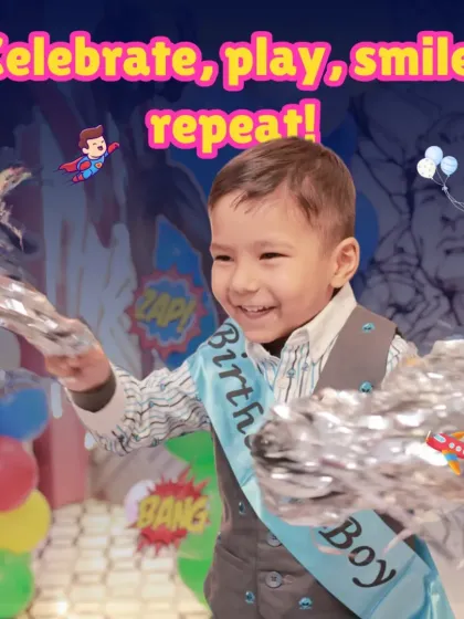 Celebrate, play, smile, repeat! The birthday boy is having the time of his life, ready to party with his friends in our super fun play area.