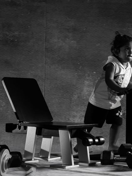 Another artistic black and white photo from our gym series, capturing a moment of play and exploration.