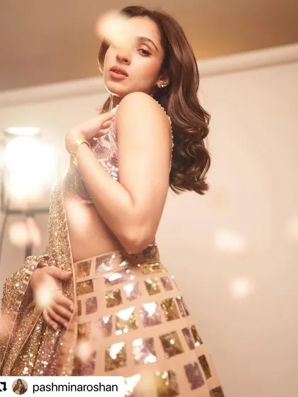 Pashmina Roshan's hair color looks rich and dimensional in this festive photoshoot.