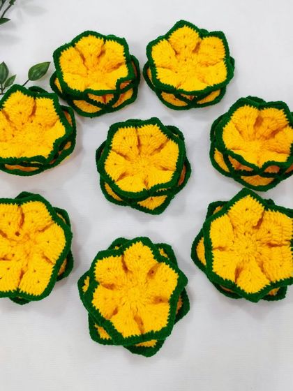 A set of yellow lotus aasans, perfect for bulk orders or for creating a uniform look for return gifts.