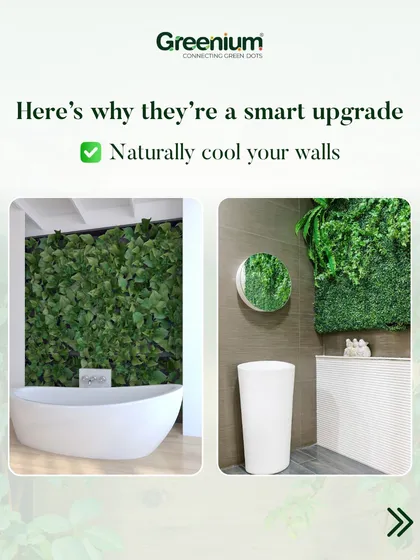 Green walls are a great way to naturally cool your space. As shown here in these bathroom concepts, they create a spa-like, serene atmosphere while helping to regulate temperature.