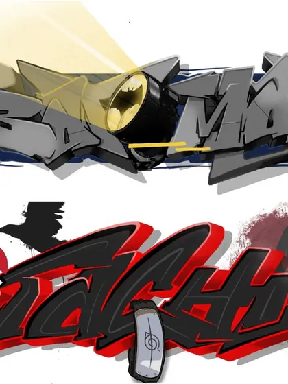 A side-by-side comparison of my digital graffiti concepts for Batman and Itachi. Each one is designed to capture the character's unique personality and color scheme.