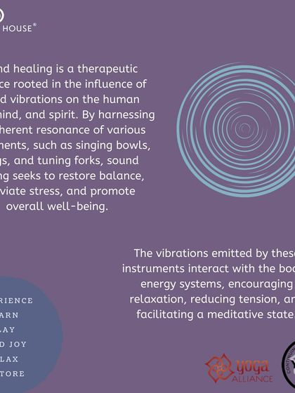 This graphic explains the therapeutic practice of sound healing, which uses the vibrations of instruments like singing bowls and gongs to restore balance, alleviate stress, and promote overall well being.
