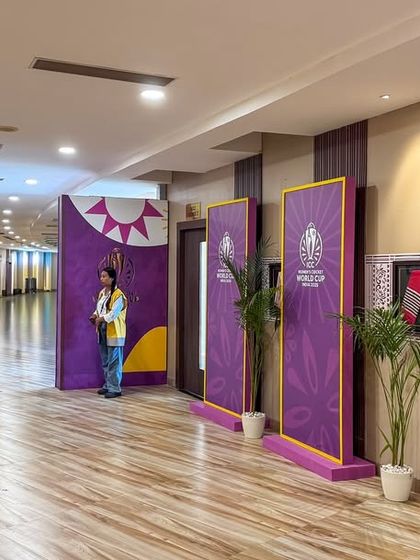 The branded hospitality corridor at the ICC Women's World Cup. We design and manage premium hospitality experiences, ensuring a world-class environment for VIP guests.