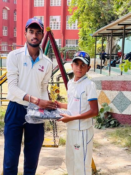 Ishant Jha receiving another Man of the Match award for his all-round skills.