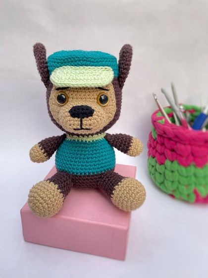 Meet Chase from the cartoon Paw Patrol. I tested this pattern for another designer and was so pleased with how this little police pup turned out.