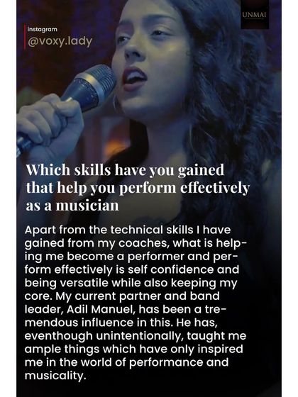 Discussing the skills that help me perform effectively, giving a shoutout to my band leader for his mentorship.