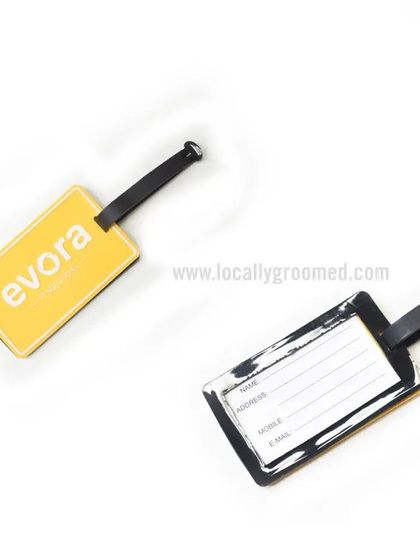 Custom bag tags are a small but thoughtful gift, especially for teams that travel. These durable tags were created for Evora, featuring their logo on one side and contact details on the other.